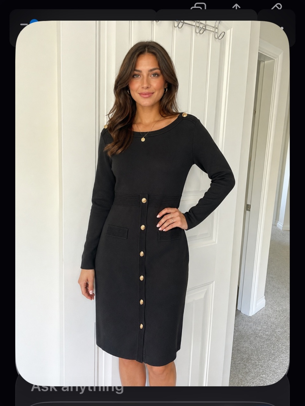 NWOT- Frank Lyman -St. John Black Button-Front Long Sleeve Dress